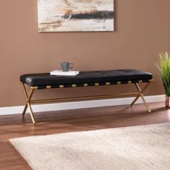 Southern Enterprises Valxan Faux Leather Bench Black/Gold - Aiden Lane -Nexera Furniture Store GUEST 27c9d8bf bcf7 4d9e 8b58 eeb0d1e9fe42
