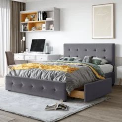 Upholstered Queen Size Platform Bed With Classic Headboard And 4 Drawers-ModernLuxe -Nexera Furniture Store GUEST 28638d37 7306 4f02 9718 511f21660d49