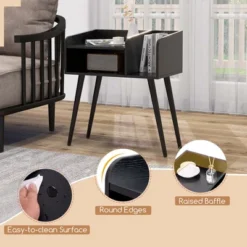 Costway Mid Century Modern End Table With Open Shelves Metal Support Legs For Bedroom White/Black/Coffee -Nexera Furniture Store GUEST 28fe7ca0 1085 4111 bd9d a152309a95b4