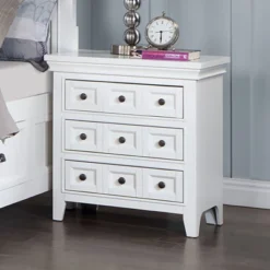 Sapphtopaz Transitional Nightstand With 3 Drawers Solid Wood Night Stand With Round Knobs Farmhouse Bedside Table For Bedroom,Living Room