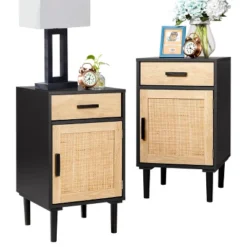Finnhomy Tall Nightstands Set Of 2, Night Stand,Hand Made Rattan Decorated Doors, Nightstands With Storage For Bedroom, 2 Pack -Nexera Furniture Store GUEST 2a19e197 203c 4841 a570 c9b6858f2038