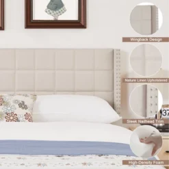 Linen Upholstered Headboard, Tufted Nailhead & Double Wingback, 6 Adjustable Position -Nexera Furniture Store GUEST 2a5d9a28 00a0 4caf a82e 2721e6f44050
