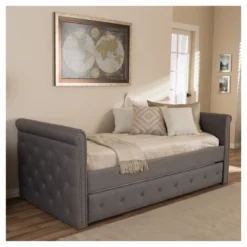Twin Swanson Modern And Contemporary Fabric Tufted Daybed With Roll-Out Trundle Guest Bed Gray - Baxton Studio: Polyester Upholstery, Nailhead Detail -Nexera Furniture Store GUEST 2ad9f420 0ef3 4e38 a361 da9a46ac49b3