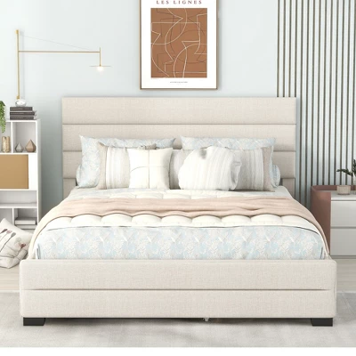 Queen Size Upholstered Platform Bed With Twin Size Trundle Bed And Two Drawers-ModernLuxe 3 Queen Size Upholstered Platform Bed With Twin Size Trundle Bed And Two Drawers-ModernLuxe