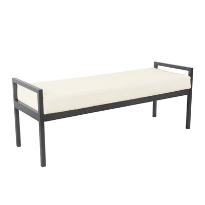 Modern Metal Sherpa Bench Cream - HomePop 3 Modern Metal Sherpa Bench Cream - HomePop
