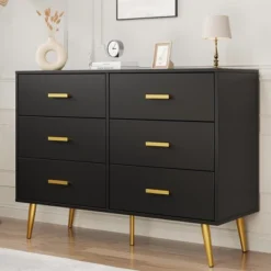 Whizmax White 6 Drawer Dresser With Storage Space, Modern Wooden Dresser With Gold Handles, Chest Dresser With Deep Drawers For Bedroom, Living Room -Nexera Furniture Store GUEST 2b5a319f 3c49 43c6 b214 bec9f7d7658e