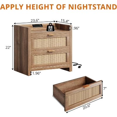Nightstands Set Of 2, Rattan Night Stand, Bedside Tables With 2 Drawers, End Tables For Bedroom Living Room And 4 Nightstands Set Of 2, Rattan Night Stand, Bedside Tables With 2 Drawers, End Tables For Bedroom Living Room And - Image 2