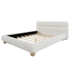 Queen Size Upholstered Platform Bed Frame With Teddy Fleece Boucle Fabric And Solid Round Legs, Stylish Curve-Shaped Design, White-ModernLuxe -Nexera Furniture Store GUEST 2d01ec82 4d14 4820 ac97 27aca07bc328