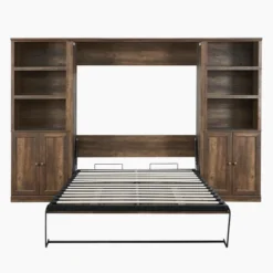 Full Size Half Self-Close And Open Murphy Bed Cabinet With Side Cabinet Bookshelf, Brown - ModernLuxe -Nexera Furniture Store GUEST 2d0fec2f b9af 4d03 9f0b e4c93fe8db8a