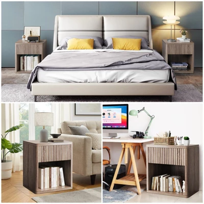 GustoWave Wooden Night Stand Set Of 2, Large Modern Farmhouse Wood Nightstands With Fluted Drawers, Bedside End Tables Storage Side Tables 8 GustoWave Wooden Night Stand Set Of 2, Large Modern Farmhouse Wood Nightstands With Fluted Drawers, Bedside End Tables Storage Side Tables - Image 6