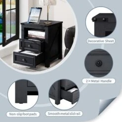 Dyonery Modern Wood End Table With Charging Station,Rustic 18 Inch Bedside Table With 2 Storage Drawers And Open Shelf, For Bedroom,Living Room -Nexera Furniture Store GUEST 2dc38bb5 be88 40a6 8151 fb84e16ff707