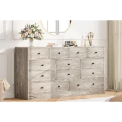 12-Drawer Dresser For Bedroom, 61" Wooden Chest With Built-In Power Outlet, Large Storage Organizer For Clothes, Living Room, Hallway, Or Office -Nexera Furniture Store GUEST 2fc699ff 7348 4d7f 92f9 5055bb60fbbd
