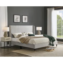 Roundhill Furniture Arles 3-Piece Upholstered Bedroom Set, Wingback Platform Bed With Two Nightstands -Nexera Furniture Store GUEST 307e8df6 8a77 44b7 be21 22b2fabb466c