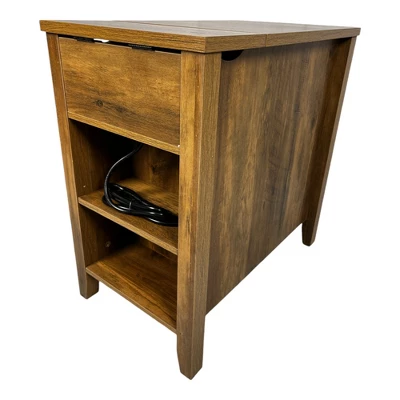 Gulches Farmhouse End Table Bedside Table With Charging Station,Night Stand With Barn Door & Drawer, Storage For Bedroom Living Room, Brown 10 Gulches Farmhouse End Table Bedside Table With Charging Station,Night Stand With Barn Door & Drawer, Storage For Bedroom Living Room, Brown - Image 8