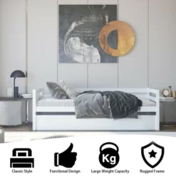 Costway Twin Size Trundle Daybed Wooden Slat Support Mattress Platform For Kids EspressoWhite -Nexera Furniture Store GUEST 32f772a2 d710 4cbb bb38 80d57995f74f