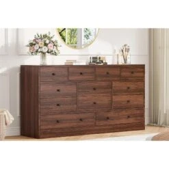 12-Drawer Dresser For Bedroom, 61" Wooden Chest With Built-In Power Outlet, Large Storage Organizer For Clothes, Living Room, Hallway, Or Office -Nexera Furniture Store GUEST 33950b92 f24b 4db1 8595 e99beb31e045