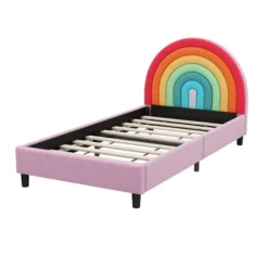Twin Size Upholstered Platform Bed With Rainbow Design Headboard, Cute Style Princess Bed For Boys & Girls, Teens, Colorful & Pink-ModernLuxe -Nexera Furniture Store GUEST 339fc2f6 06e0 44c2 ae04 833e1ca1159c
