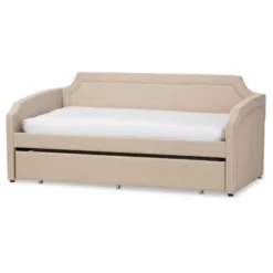 Parkson Modern And Contemporary Linen Fabric Curved Notched Corners Sofa Daybed With Roll - Out Trundle Guest Bed - Twin - Baxton Studio -Nexera Furniture Store GUEST 33a0e235 13f5 435c a708 78b77b2c7d52