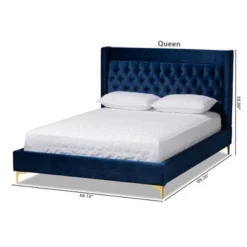 Valery Velvet Platform Bed With Gold - Finished Legs - Baxton Studio -Nexera Furniture Store GUEST 34e74525 1aa1 444a b8ff b97314074142