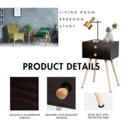 Costway 2 PCS Mid Century Modern 2 Drawers Nightstand Sofa Side Table End Table Espresso -Nexera Furniture Store GUEST 3566e498 4b53 4dbe aa34 932a5d2b90cd