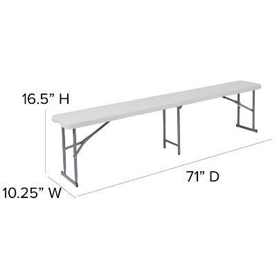 Emma And Oliver 10.25"Wx71"L Portable Bi-Fold Granite White Plastic Bench 5 Emma And Oliver 10.25"Wx71"L Portable Bi-Fold Granite White Plastic Bench - Image 3