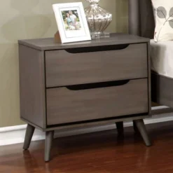 Sapphtopaz Modern Nightstand With 2 Drawers And Recessed Handle Bedside Table With Wood Round Tapered Legs Night Stand For Bedroom, Living Room -Nexera Furniture Store GUEST 3642b435 5b20 4356 8943 560b39b2ade6