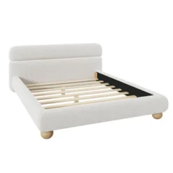 Queen Size Upholstered Platform Bed Frame With Teddy Fleece Boucle Fabric And Solid Round Legs, Stylish Curve-Shaped Design, White-ModernLuxe -Nexera Furniture Store GUEST 36ef403e d35e 4364 8789 a7d35e5cbe2c