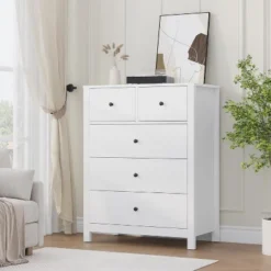 Acekool 37" Tall 5-Drawer Dresser, Deep Storage, Metal Knobs, Modern Wood Chest For Bedroom Entryway -Nexera Furniture Store GUEST 38b54190 68ed 4498 b603 32a6879ff8cc