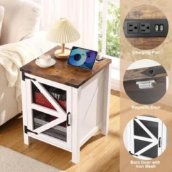 Nightstand With Charging Station, 18" Farmhouse Night Stand End Table With Barn Door, Rustic Wood Sofa Side Table 12 Nightstand With Charging Station, 18" Farmhouse Night Stand End Table With Barn Door, Rustic Wood Sofa Side Table -Nexera Furniture Store GUEST 394e8c08 1836 4f0c 85e2 797f1b9127a8