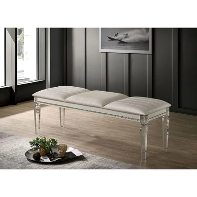 Simple Relax Leatherette And Acrylic Bench In Pearl White Finish 3 Simple Relax Leatherette And Acrylic Bench In Pearl White Finish