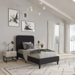 Platform Bed With Headboard And Fabric Upholstered Frame 14 Wooden Slats - Merrick Lane -Nexera Furniture Store GUEST 3a379ae1 9526 4c1f 9115 b994c1cff719