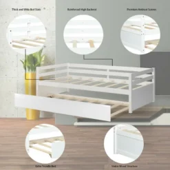 Costway Twin Size Trundle Daybed Wooden Slat Support Mattress Platform For Kids EspressoWhite -Nexera Furniture Store GUEST 3a6b93bb e611 4da1 aa5b 42cda8ec0016