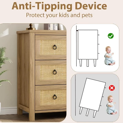 Acekool Drawer Rattan Dresser, Wide Boho Storage Chest With Deep Drawers & Ring Handles For Bedroom, Nursery, Living Room - Natural 8 Acekool Drawer Rattan Dresser, Wide Boho Storage Chest With Deep Drawers & Ring Handles For Bedroom, Nursery, Living Room - Natural - Image 6