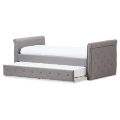 Twin Swanson Modern And Contemporary Fabric Tufted Daybed With Roll-Out Trundle Guest Bed Gray - Baxton Studio: Polyester Upholstery, Nailhead Detail