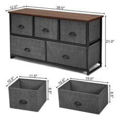 Costway 5 Drawers Dresser Storage Unit Side Table Display Organizer Dorm Room Wood Black