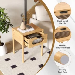 Tangkula Bamboo Nightstand Farmhouse Bedside Table W/ Tempered Glass Decorated Drawer -Nexera Furniture Store GUEST 3efa7d6d beb6 4db3 a90c c4846e2d8821