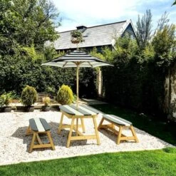 TopComfy Seating Sets Kids Picnic Table With Umbrella Outdoor Indoor Fun For Kid Room Living Room, Blue And White Stripes, 45.08"*25.79"*6.89" -Nexera Furniture Store GUEST 3f2992d8 acf4 49f5 98da a4258e52ecb3