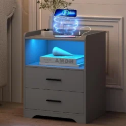 Vlsrka Night Stand With Wireless Charging, 2 Drawers, Smart Bedside Table With 24-Color RGB Lighting, Modern LED Lighted Nightstand For Bedroom -Nexera Furniture Store GUEST 40369f2d 7290 438a a5f4 23a954333cd7
