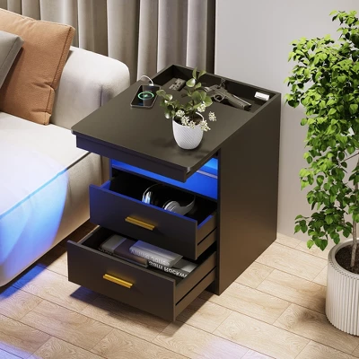 Fredees Night Stand With Drawer, Charging Bedside Table With USB & Type-C Port, LED Nightstand With Human Sensor Light. 7 Fredees Night Stand With Drawer, Charging Bedside Table With USB & Type-C Port, LED Nightstand With Human Sensor Light. - Image 5