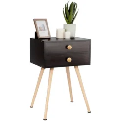 Costway 2 PCS Mid Century Modern 2 Drawers Nightstand Sofa Side Table End Table Espresso -Nexera Furniture Store GUEST 421ac554 3acd 4aa1 81ec 63cadf44574f