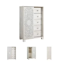 Paxberry Dressing Chest White Wash - Signature Design By Ashley: Boho-Chic 5-Drawer Storage, Carved Sliding Door -Nexera Furniture Store GUEST 422838ea 2d36 4fd1 90a8 8f26c2298759