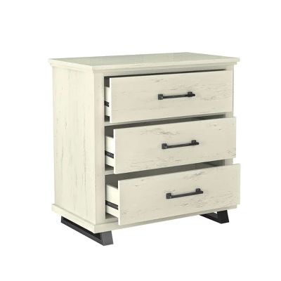 Festivo 3pc Contemporary 24" 5 Drawer Chest And 3 Drawer Nightstand Set Saw Cut Off-White: MDF, Metal Legs, Anti-Tip 6 Festivo 3pc Contemporary 24" 5 Drawer Chest And 3 Drawer Nightstand Set Saw Cut Off-White: MDF, Metal Legs, Anti-Tip - Image 4