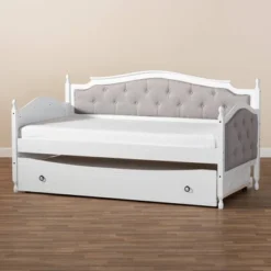 Twin Marlie Upholstered Daybed With Trundle Gray/White - Baxton Studio -Nexera Furniture Store GUEST 433d32bf e0f5 40d8 a277 3ed9e98bcbee