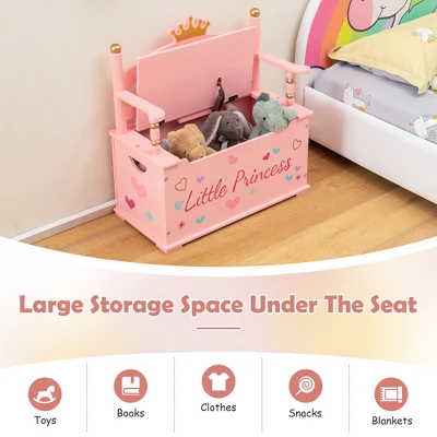 Costway Kids Princess Wooden Bench Seat Toy Box Storage Organizer Children Playroom Pink 10 Costway Kids Princess Wooden Bench Seat Toy Box Storage Organizer Children Playroom Pink - Image 8