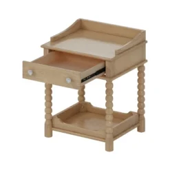 Classic Bedside Nightstand, Wooden Nightstand With Turned Legs And Metal Handle, Night Stand With Drawer And Open Shelf Storage-Baofuwish -Nexera Furniture Store GUEST 44233b24 a4e6 49a4 a1a1 1c29ba7848e1