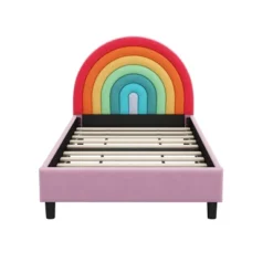 Twin Size Upholstered Platform Bed With Rainbow Design Headboard, Cute Style Princess Bed For Boys & Girls, Teens, Colorful & Pink-ModernLuxe -Nexera Furniture Store GUEST 44a48c55 7f6c 40b0 bc04 719287dc26e6