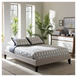 Lancashire Modern And Contemporary Linen Fabric Upholstered Bed Frame With Tapered Legs - Full - Baxton Studio 8 Lancashire Modern And Contemporary Linen Fabric Upholstered Bed Frame With Tapered Legs - Full - Baxton Studio -Nexera Furniture Store GUEST 454318ed 77a5 4302 8154 95316ce181a9