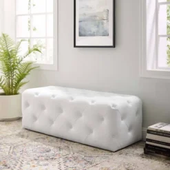 48" Amour Tufted Button Entryway Faux Leather Bench White - Modway -Nexera Furniture Store GUEST 4554b4f7 13a0 4267 941e 4308e6a8d7ef