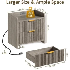 Boersma Fluted Nightstand With Charging Station, 23.6" Modern Night Stand With 2 Drawers, Side Table With Storage, Bedside Table For Bedroom -Nexera Furniture Store GUEST 46a0eaab 04b9 4edd a353 9e66e4314cc2