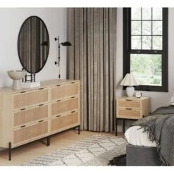 Nathan James Andrew Rattan Bedroom Set Light Oak